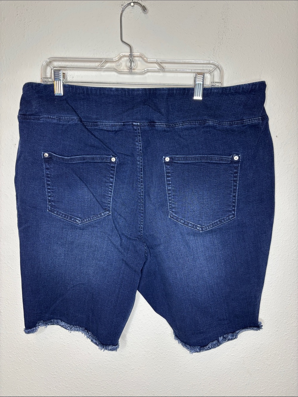 Belle by Kim Gravel Dark Blue Denim Frayed Hem Bermuda Shorts - Picture 5 of 9